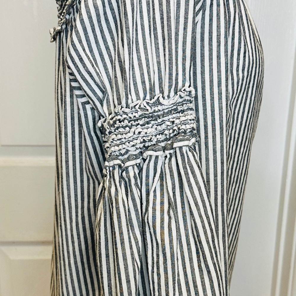 Max Studio Black White Striped Puff Ruffle Long Sleeve Blouse Large - Picture 8 of 10